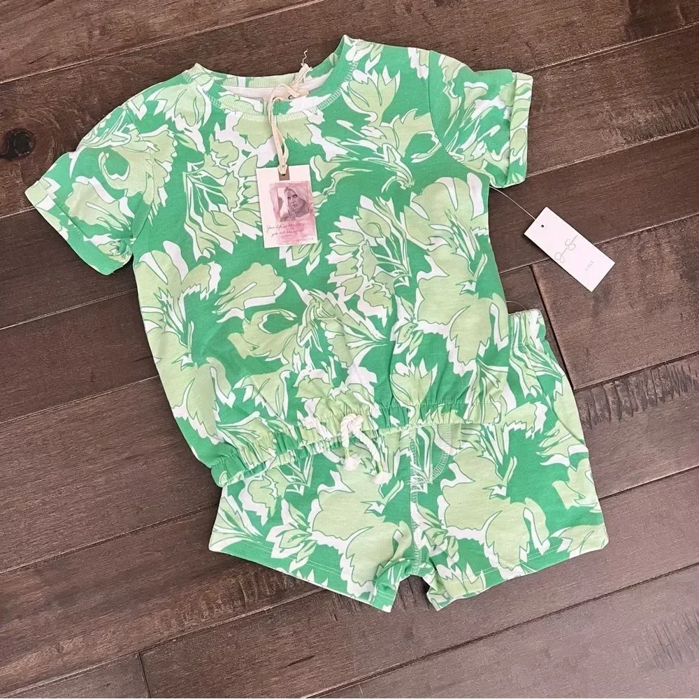 Jessica Simpson Matching Outfit Set Toddlers Girl 4T Tropical Floral Green Girls
